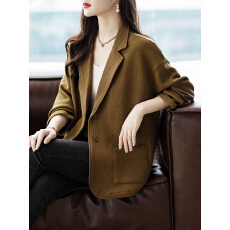批发限价+12  华夫格外套女士西装领宽松长袖2026年春<b class='q'>秋</b>季上衣