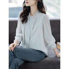 批发限价+12  <b class='q'>长袖</b><b class='q'>上衣</b>女2026新款春秋<b class='q'>雪纺</b>木耳边单排扣衬衫