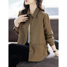 批发限价+12  翻领长袖外套秋冬宽松2025纯色开衫复古夹克上衣