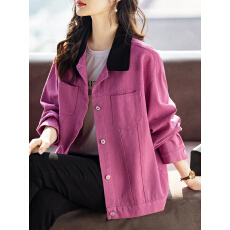 批发限价+12  短外套女2026春秋新款复古撞色翻领上衣牛仔夹克