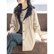 批发限价+12+小视频 气质宽松连帽短款风衣外套女秋<b class='q'>冬</b>高级感大衣上衣
