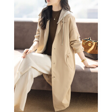 批发限价+12+小视频 撞色英伦风连帽长款风衣秋<b class='q'>冬</b>新款气质大衣外套