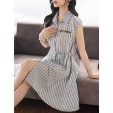 批发限价+12+小视频 精致条纹POLO领收腰无袖连衣裙女2026夏季新款裙