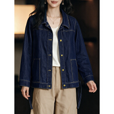 批发限价+12+小视频2026秋新款<b class='q'>牛仔</b><b class='q'>外套</b>女正肩翻领侧绑带宽松休闲上衣