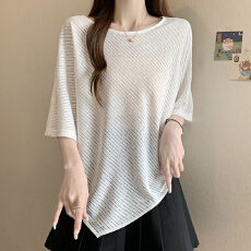 批发网状短袖蝙蝠衫套头罩衫2026夏季韩女宽松百搭上衣长袖T恤通勤款