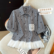 批发2026新款夏季刺绣衬衣上衣<b class='q'>女</b>衬衫小清新泡泡袖<b class='q'>女</b>