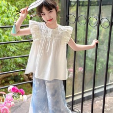批发<b class='q'>女</b><b class='q'>童</b><b class='q'>裙</b>裤套装2025夏季新款中大童百搭休闲女孩舒适阔腿裤两件套潮