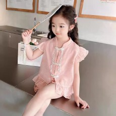 批发女童中式<b class='q'>夏</b>季短裤网红<b class='q'>套装</b>2025新款女<b class='q'>宝宝</b>洋气时髦薄款<b class='q'>夏</b>装两件套