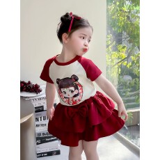 批发【40支酷丝爽棉】<b class='q'>套装</b>2025新洋气儿童短袖两件套哪吒裙子女宝<b class='q'>夏</b>季