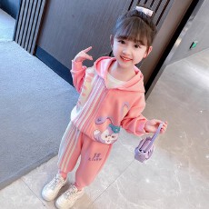 批发2025春秋新款时髦女童<b class='q'>宝宝</b>运动儿童卡通可爱洋气春季网红连帽<b class='q'>套装</b>