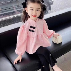 批发<b class='q'>女</b><b class='q'>童</b>秋装2025新款中国风春秋款上衣复古中式短款唐装<b class='q'>连衣裙</b>盘扣衫