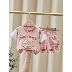 批发女童运动套装夏季2025新款洋气小童薄款圆领兔子短袖女<b class='q'>宝宝</b>两件套