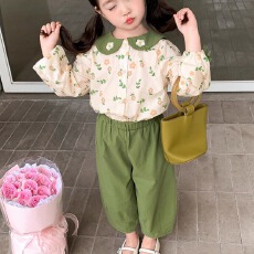 批发女小童套装春秋2023新款网红韩系女孩宝宝洋气<b class='q'>娃娃衫</b>春秋装两件套