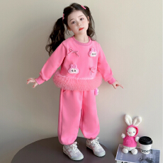 批发巴棉女童套装<b class='q'>春</b>秋2025新款秋装卫衣女宝宝时髦休闲秋季两件套