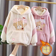 批发女<b class='q'>童</b><b class='q'>加绒</b><b class='q'>卫</b>衣中长款2025冬新款大<b class='q'>童</b>毛毛衣洋气儿<b class='q'>童</b>冬季加厚羊羔绒