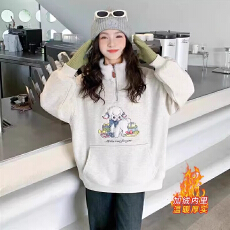 批发超好看可爱小羊刺绣polo衫卫衣男女冬季加绒小个子羊羔绒翻领上衣