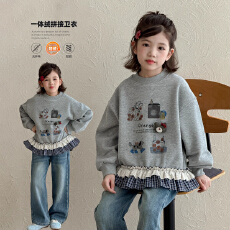 批发女童加绒卫衣冬季2025新款<b class='q'>儿童</b>洋气时髦女大童冬装加厚<b class='q'>打底衫</b>上衣