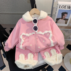 批发女童冬季加绒潮酷穿搭时尚套装<b class='q'>儿童</b>洋气秋装女孩新款保暖两件套