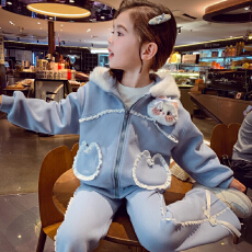 批发米米哈罗女童加绒套装冬装2025新款<b class='q'>儿童</b>连帽卫衣<b class='q'>外套</b>休闲裤两件套