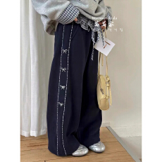 女童花边休闲裤冬2025新款洋气儿童秋季阔腿裤大童宽松运动卫裤