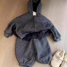 女童冬季新款加绒休闲卫衣套装中小童韩版百搭连帽洋气灰色两件套