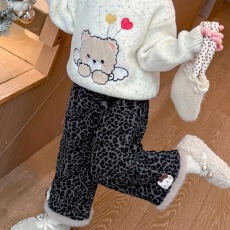 批发女童加绒裤子秋冬2025新款洋气儿童冬装长裤女宝宝冬季豹纹休闲裤
