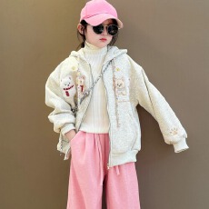 批发韩国<b class='q'>女童</b>一<b class='q'>体</b>绒拉布布连帽卫衣外套秋冬女孩时尚休闲运动开衫上衣