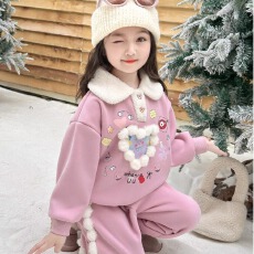 批发女童加绒洋气秋冬季卫衣套装女宝宝2025新款<b class='q'>休闲</b>冬装两件套加厚潮