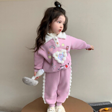 批发女童加绒洋气秋冬季卫衣套装宝宝2025新款儿童加厚<b class='q'>休闲</b>冬装两件套