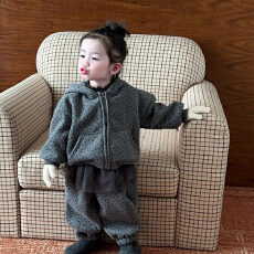 批发女童加绒套装冬季新款宝宝洋气碎花加厚连帽外套<b class='q'>儿童</b>保暖<b class='q'>休闲裤</b>潮