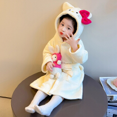 批发女童睡袍秋<b class='q'>冬</b>季雪粒绒新款法兰绒可爱卡通KT猫保暖连体家居服睡袍