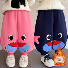 批发女童鲨鱼加绒裤子2025新款冬季女宝宝洋气加厚卫裤女孩冬装运动裤