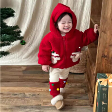 批发女童圣诞冬季装新款韩版婴幼儿加绒加厚毛绒外套彩球<b class='q'>卫衣</b>可爱上衣