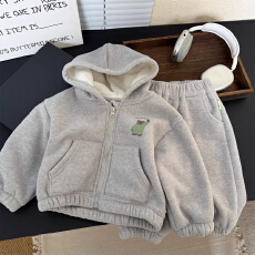 批发儿童加绒套装2025新款冬季男童中小童加厚卡通连帽卫衣卫裤两件套