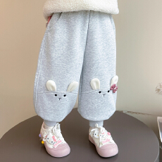 批发女童加绒裤子秋冬2025新款儿童韩版一体绒束脚裤女宝冬季加厚卫裤