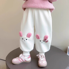 批发女童加绒裤子秋冬2025新款儿童韩版一体绒束脚裤女宝秋季休闲卫裤