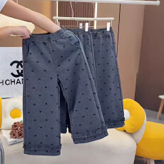 批发女童秋冬裤脚花边休闲裤2025秋冬季新款儿童加绒加厚深灰色直筒裤