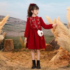 批发女童连衣裙春秋<b class='q'>冬</b>季拜年服裙子2025年儿童新年衣服公主裙过年裙子