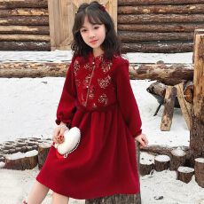 批发女童连衣裙秋<b class='q'>冬</b>装2025新款儿童红色新年衣服女孩拜年<b class='q'>冬</b>装过年裙子