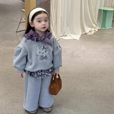 女童加绒卫衣套装秋冬季2025新款时髦宝宝洋气屁帘裤两件套潮女孩