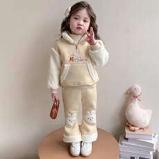 批发<b class='q'>女童</b>冬<b class='q'>装</b>休闲套装儿童2026新款卡通加绒卫衣两件套女宝宝保暖衣服