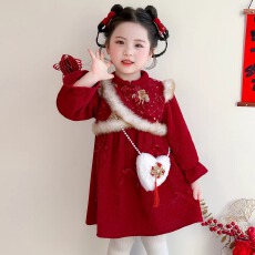 批发不带包包女童中式喜庆拜年服冬2026新款儿童加厚宝宝过年衣服