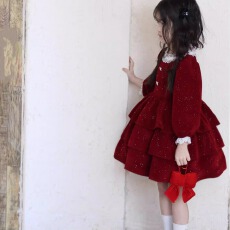 批发女童红色闪闪连衣裙蛋糕冬季2026新款女孩洋气连衣裙拜年公主蓬蓬