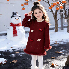 批发女童连衣裙秋冬季2026新款拜年服中大儿童加绒加厚红色喜庆公主裙