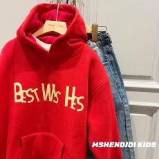 批发2026新年款潮款中大童儿童加绒卫衣帽衫男女童外穿上衣马年个性服