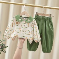 批发女童春装套装2026新款小童甜美翻领洋气卫衣春秋女宝宝长袖两件套