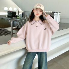 批发女童翻领卫衣拼色儿童秋冬时髦Polo领上衣中大童休闲假两件打底衫
