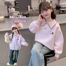 批发女童卫衣2026秋冬款儿童洋气时髦POLO衫女大童假两件休闲长袖上衣