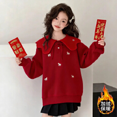 批发女童2026新款花瓣领中大童卡通小马拜年时尚潮流女童打底衫卫衣女