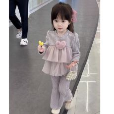 批发女童春秋季小香风套装2026新款儿童宝宝修身网纱上衣喇叭裤两件套